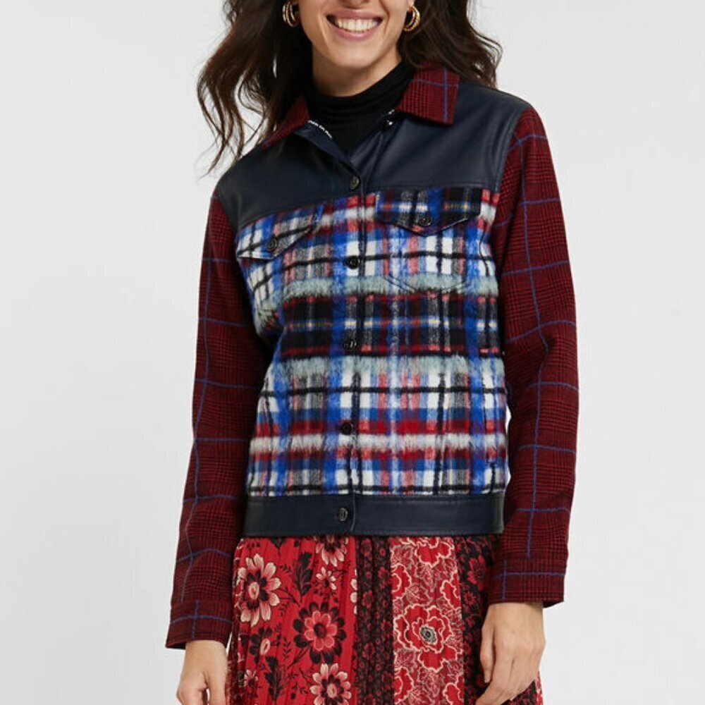 Desigual Tartan Fur Coat